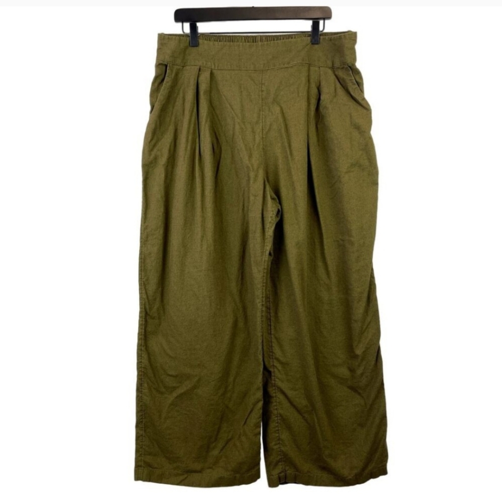 Abercrombie & Fitch (XL) High Rise Wide Leg Pants Linen Cotton Green 27”